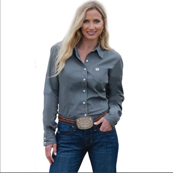 Cinch Tops - NEW Cinch Ladies Gray Button Up Medium